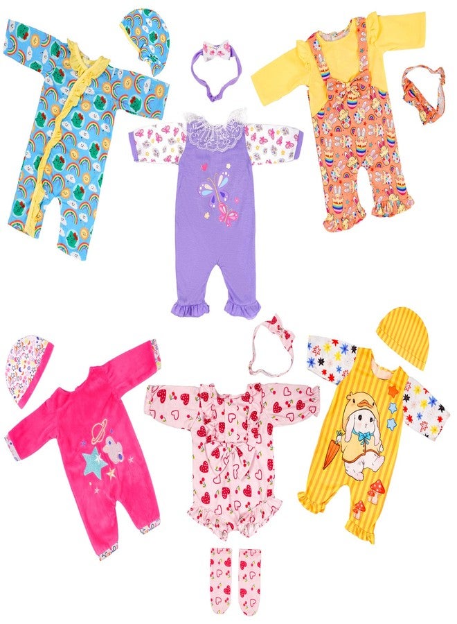 WONDOLL 6 Sets 14-16 Inch Baby Doll Clothes, New Born Doll Outfits with Rompers & Accessories for 16-inch Soft Body Dolls (43cm, No Doll) - Image 2
